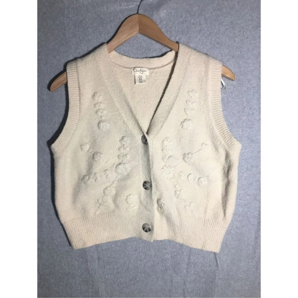 Womens Jessica Simpson Sweater Vest Floral Embossing Detail Acrylic Contemporary - Picture 1 of 6